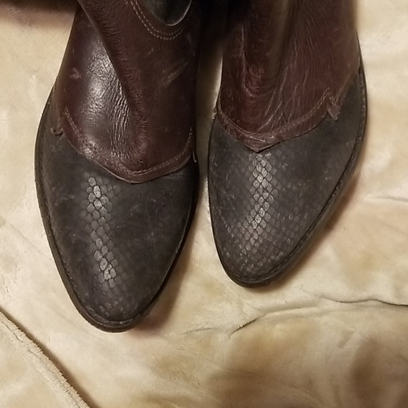 Free People x Matisse Gentry Distressed Leather Western Boots Snakeskin Embossed - Picture 6 of 13